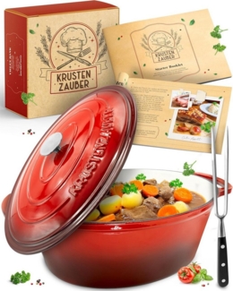 Krustenzauber Bräter Gusseisenbräter mit Deckel inkl. Fleischgabel oder Gefügelschere