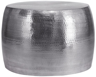 WOMO-DESIGN Couchtisch Ø 59x41 cm Loungetisch für Wohnzimmer, Rund Ø59x41cm Silber Zylinder Unikat Aluminium Hammerschlag Metall