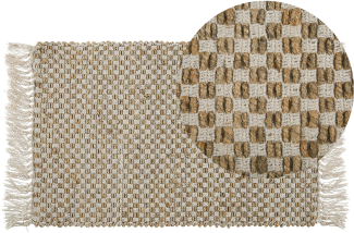 Teppich beige 50x80 cm kariertes Muster Kurzflor zweiseitig ZERDALI