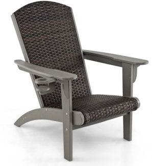 Adirondack Stuhl mit Getränkehalter Adirondack Chair aus HDPE &Rattan Gartensessel Grau