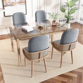 Celya Essgruppe Esszimmertisch und Stuhlset,Esstisch und 4 Stühle (5-tlg), (Set, Tisch mit 4 Stuhlen), Tischplatte aus gehärtetem Glas,Samt-Esszimmerstühle