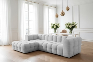 Ecksofa Designersofa SOLVIE in Stoff Moly Hellgrau Ottomane Links