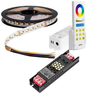 V-TAC LED Stripe 5-10 Meter RGB-CCT LED Streifen 6 Polig 24 Volt 60 LEDs pro Meter, MAX 140w, 14000 Lumen, RGB-CCT, 10m x 12mm, IP20, Trafo & Steuergerät