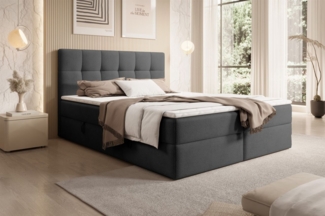 Boxspringbett Schlafzimmerbett ARTURO 140x200cm Stoff Freya Schwarz