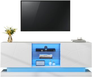 TV-Schrank Weiß matt 160 x 38,5 x 60 cm aus Spanplatte, mit Türen & verstellbarer Glasablage