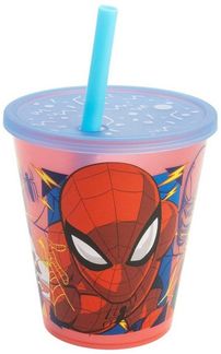 Spiderman Kinder Becher Set 4 teilig 285 ml Becher mit Trinkhalm