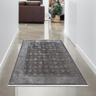 Carpetia Teppich Wohnzimmerteppich mit Ornamenten & Verzierungen in blau grau, rechteckig, Höhe: 7 mm, Je nach Lichteinfall heller / dunkler (evtl. leicht glänzend), Orientalisches Design, Fußbodenheizung-geeignet, Allergiker-freundlich (hautsympathisch)