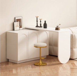 Flieks Kommode mit 360° drehbar Tisch weiß (B110-170/T40/H75cm, 1 St, mit verstellbarer Ablage), Schminktisch Eckschreibtisch Sideboard mit Stauraum, Breite 110/170 cm