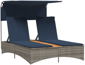 vidaXL Doppel-Sonnenliege mit Dach und Kissen Grau Poly Rattan 365624