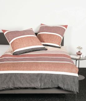 Janine Biber Bettwäsche Davos 240x220 Streifen rosa mauve beere grau 65138-01