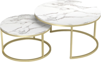 Runder Marmor Couchtisch Set Gold Weiß Modern 80 x 80 cm & 60 x 60 cm