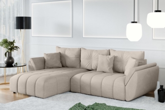 AX LIVING L Form hellbraune Ecksofa Verciani Schlaffunktion Bettkasten