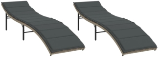vidaXL Sonnenliegen 2 Stk. mit Auflagen Hellgrau Poly Rattan 3277306