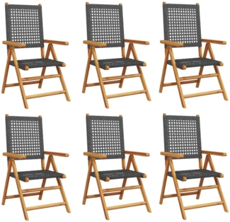 vidaXL Gartenstuhl Verstellbar 6 Stk. Schwarz Poly Rattan Massivholz 3214521