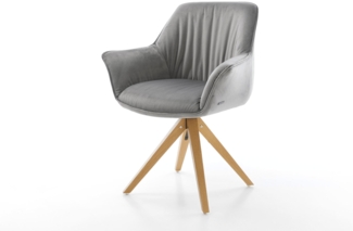 Esszimmerstuhl Keila-Flex mit Armlehnen Samt Grau Holzgestell kantig Natur