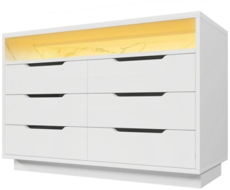 BlingBin Kommode Sideboard für Wohnzimmer und Schlafzimmer (1 St, Staufach mit Marmorkorn, 120 x 40 x 85 cm, Weiß), mit LED-Beleuchtung und 6 Schubladen