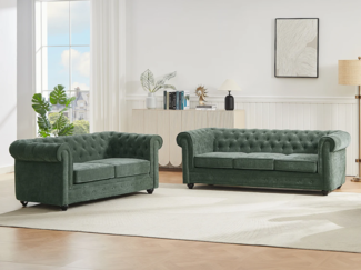 Vente-unique - Sofa 3-Sitzer & 2-Sitzer - Stoff - Grün - CHESTERFIELD