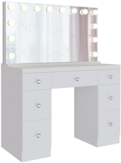 TPFLiving Schminktisch Selviro (Robustes Holzgestell für Stabilität und Langlebigkeit, 14 dimmbare LEDs in drei Lichtfarben (warmweiß, neutralweiß, kaltweiß), Maße (TxBxH): 49 x 110 x 144cm - Farbe: weiß