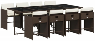 vidaXL 9-tlg. Garten-Essgruppe mit Kissen Braun Poly Rattan 3211101