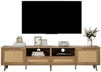 REDOM TV-Schrank TV-Schrank mit Rattan Design (Lowboard mit 2 Schubladen und 2 Türen) Fernsehtisch mit Rattangeflecht Design, TV-Board