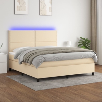 vidaXL Boxspringbett mit Matratze & LED Creme 160x200 cm Stoff, Härtegrad: H2 [3134810]