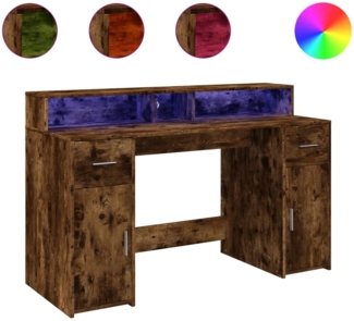 vidaXL LED-Schreibtisch Räuchereiche 140x55x91 cm Holzwerkstoff 3309424