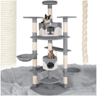 tectake Kratzbaum Katzenbaum Fippi 201 cm Diverse Farben grau-Weiss, Vielseitig mit robusten Sisalstangen und Plüschoberfläche