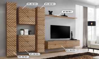 Wohnwand Switch Lamel VI mit geriffelte Wotan Fronten 330 x 180 cm 6-teilig