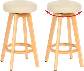 2er-Set Barhocker Navan, Barstuhl Tresenhocker, Holz Kunstleder drehbar ~ creme, helle Beine