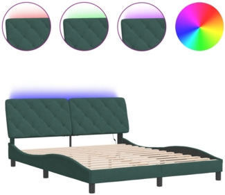 vidaXL Bettgestell mit LED ohne Matratze Dunkelgrün 160x200 cm Samt 3213864