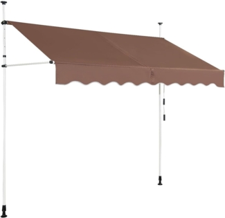 COSTWAY Klemmmarkise 250cm breit, höhenverstellbar 200-300cm, mit Handkurbel, Braun