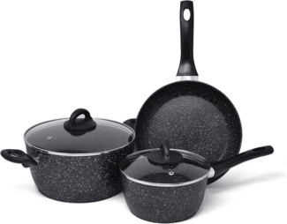JOEJI’S KITCHEN Pfannen-Set »Joejis 3-teiliges Pfannenset Induktion Antihaft – Pfannensets Bratpfannenset mit 3-teiligem Pfannenbratpfannen-Induktions-Pfannenset«, (3-tlg) schwarz (marmor-effekt) (H 12 x T 20 x B 20 cm)