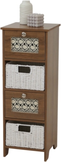 Kommode HWC-O75, Schubladenschrank, 4 Schubfächer Korbschubladen Holz Melamin 82x30x30cm ~ braun