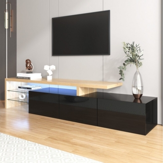 PXloue Lowboard mit LED-Beleuchtung, großer Stauraum, TV-Board, TV-Schrank, geeignet für 70-79-Zoll-TVs