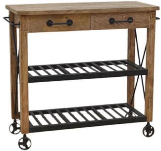 Casa Padrino Landhaus Stil Bar Trolley Naturfarben / Schwarz 106 x 48 x H. 103 cm - Holz Servierwagen mit 2 Schubladen - Gastronomie Accessoires