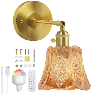 MUPOO Wandleuchte Retro Wandleuchte Innen,Led Gold Wandlampe Vintage mit Schalter E26/27, Kabellose,mit Fernbedienung,Dimmbar,Wiederaufladbar/Batteriebetrieben