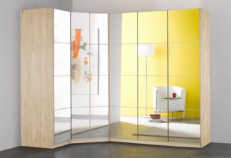 priess Eckkleiderschrank Malaga Schlafzimmerschrank Ecklösung erweiterbar in drei Farben Kleiderschrank Schrank Garderobe Stauraumwunder mit Spiegel