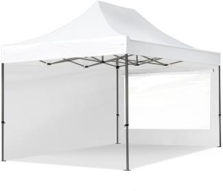 3x4,5 m Faltpavillon, PREMIUM Stahl 40mm, Seitenteile mit Panoramafenstern, weiß