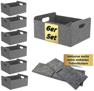 Bada Bing Aufbewahrungskorb Filzkorb grau mit Tännfach faltbarer Organizer Regal, Kleiderschrank (6er Set Falktkorb, 6 St), mit Trennfächern