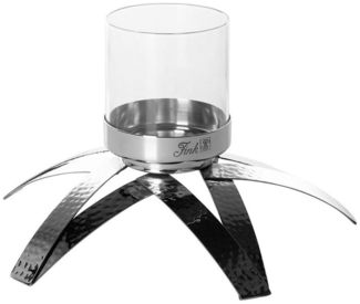 Fink Kerzenleuchter CLAIRE Leuchter - D. 25cm - silber aus Edelstahl - Teelichthalter (1xLeuchter, 1 St, Kandelaber - Armleuchter), Moderner Kerzenständer aus Glas - Eleganter Kerzenhalter & Lichtträger