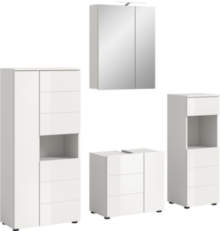 welltime Badmöbel-Set Biel, Höhe 190 cm,Hochschrank,WBU, Spiegelschrank, Unterschrank, Lampe, (5-St), Bad Set, modernes Design, Unterschrank, Spiegel, Aufsatzleuchte