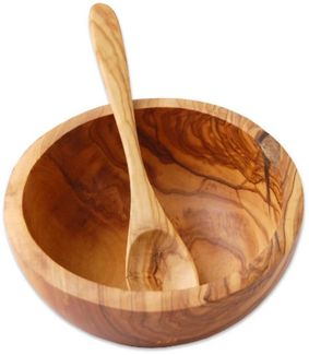 Olivenholz-erleben Müslischale Müslischale Ø 16 cm und Esslöffel Länge ca. 20 cm, Olivenholz, (Set, 2-tlg), Jedes Stück ein Unikat aus charakterstarkem Olivenholz
