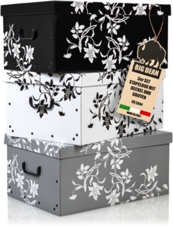 BigDean 3 Große Aufbewahrungsbox mit Deckel aus stabiler Pappe 45 Liter