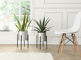 Vente-unique - 2er-Set - Übertöpfe mit Gestell - Metall - 25 x 39 & 23 x 35,5 - Silberfarben & Schwarz - EDMEE