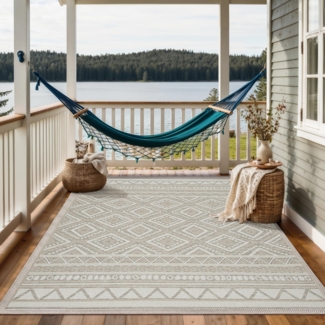 the carpet Calgary - robuster Teppich, Flachgewebe, modernes Design, ideal für Wohnzimmer, Esszimmer und Außenbereich, In- und Outdoor, Vintage-Optik, Boho-Style, Beige, 300x400 cm