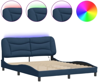 vidaXL Bettgestell mit LED ohne Matratze "Hvar" Blau 160x200 cm Stoff 3213717