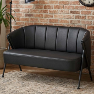 2er-Sofa HWC-P30, Zweisitzer Polster-/Lounge-Sofa Couch Vintage Retro Industrial Metall Kunstleder ~ schwarz