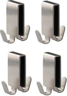 FACKELMANN Doppelhaken für Glasduschwand Tecno, Handtuchhalter aus Edelstahl, Kleiderhaken zum Einhängen in die Duschtür (Farbe: Silber), Menge: (4 Stück)