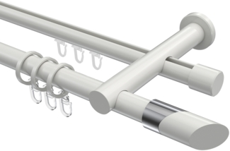 Rundrohr-Innenlauf-Gardinenstangen-Set Platon Verano 240 cm (geteilt in 2 x 120 cm), 2-läufig, 20 mm Ø Weiß