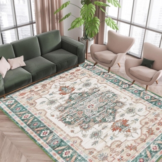 Wohnzimmer Teppich Vintage-Kurzflor 160x230 cm Grün